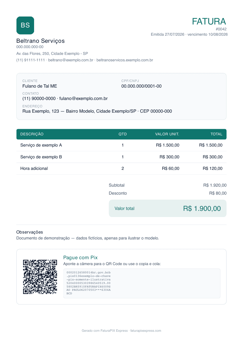Exemplo de fatura no modelo Corporativo Moderno